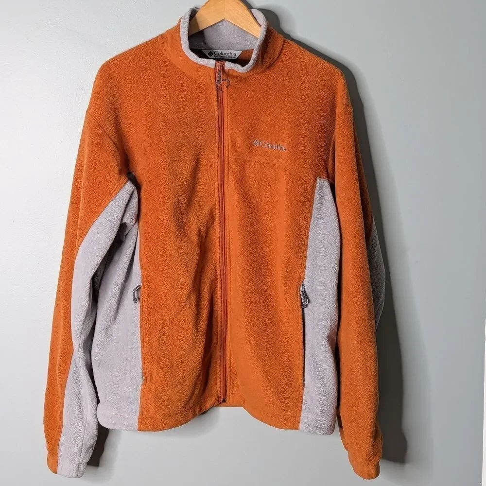 Columbia Burnt Orange Grey Long Sleeve Zip Up Mock Turtleneck Fleece Jacket XL